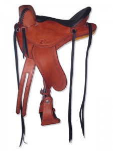 Chestnut Endurance Saddle with cutback skirts and bulkless English rigging, Frank Bell pommel, extra padded seat with Mexican braided cantle, streamlined fenders and border tooling.